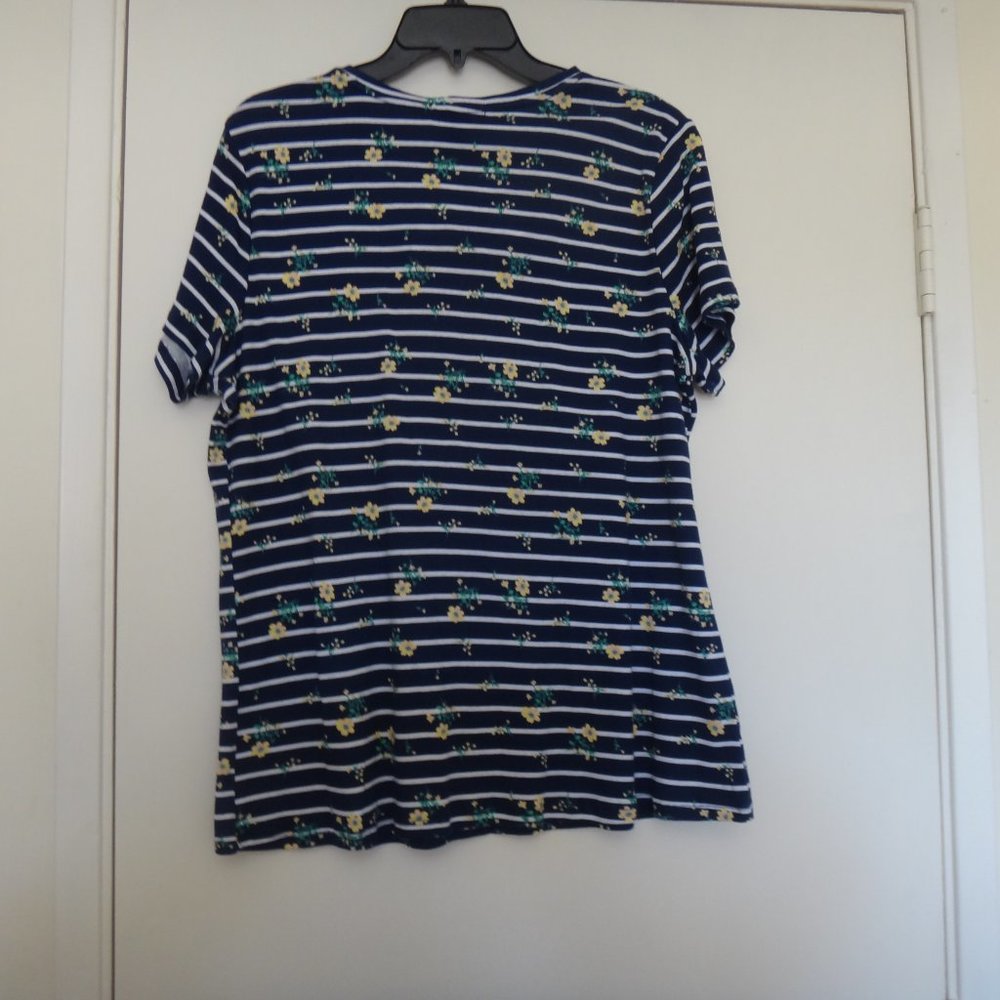 NWT BYdesign Knit Top White Navy Blue  Stripes Short Sleeve X-Grande. - Picture 7 of 7